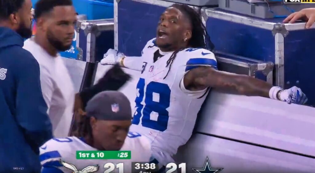 CeeDee Lamb on the bench yelling