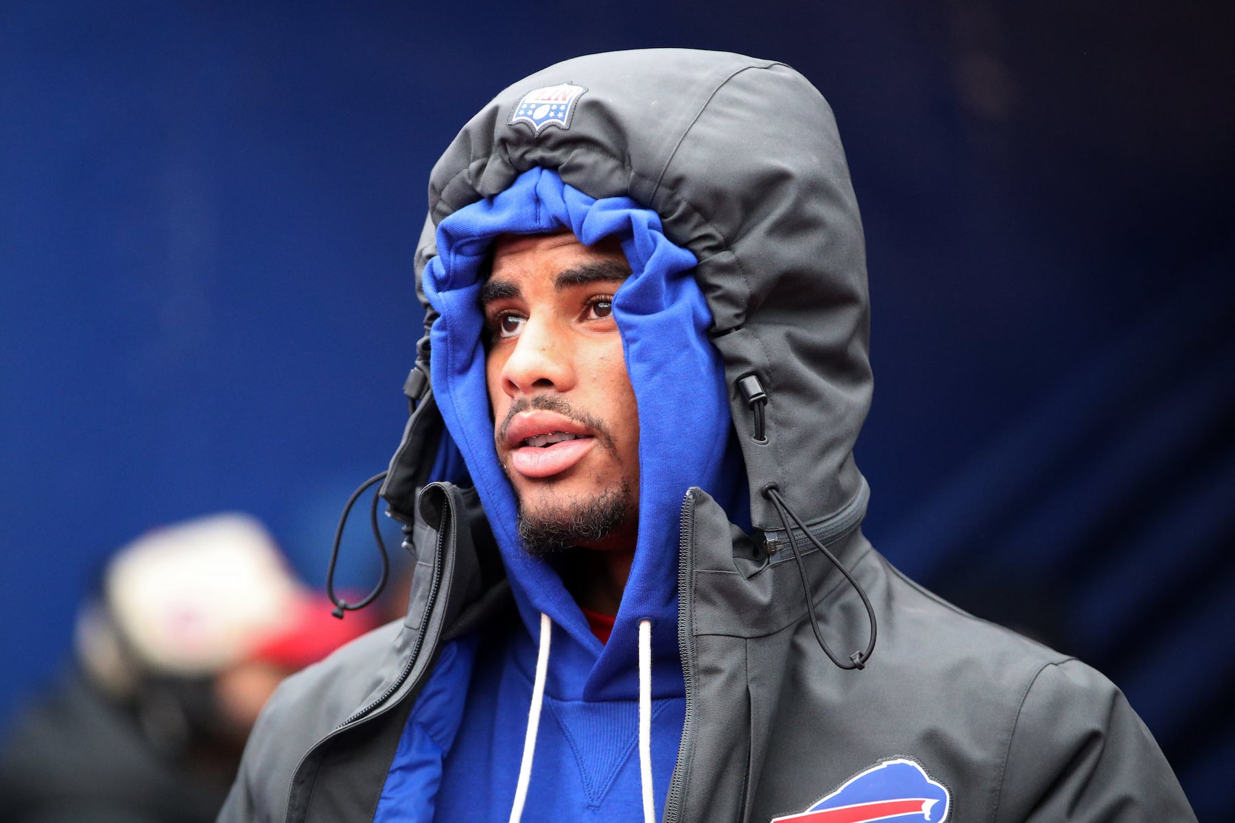 ORCHARD PARK, NEW YORK - NOVEMBER 16: Keon Coleman #0 of the Buffalo Bills walks to the field prior to the game against the Tampa Bay Buccaneers at Highmark Stadium on November 16, 2025 in Orchard Park, New York. (Photo by Bryan M. Bennett/Getty Images)