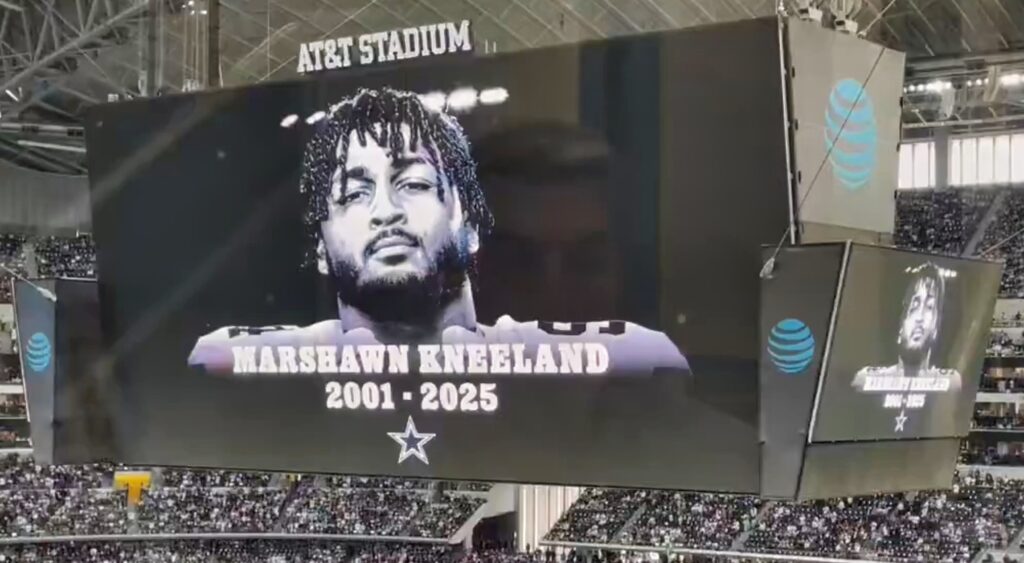 Cowboys playing a Marshawn Kneeland tribute video