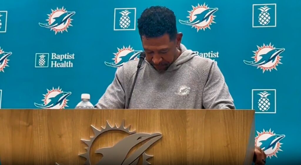 Miami Dolphins receivers coach Robert Prince crying at press conference