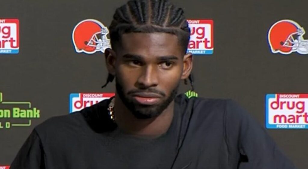 Shedeur Sanders speaking to reporters