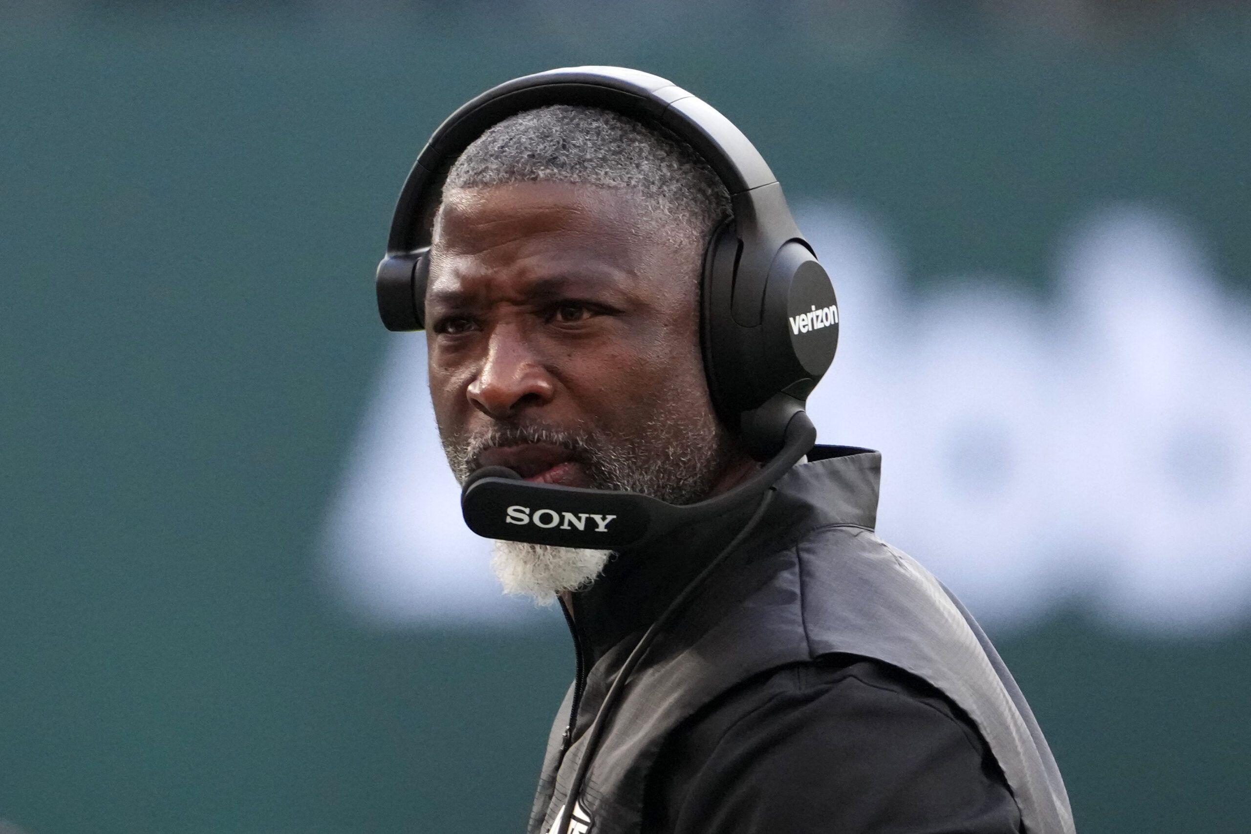 New York Jets head coach Aaron Glenn watches from the sidelines in the second half during an NFL International Series game against the Denver Broncos at Tottenham Hotspur Stadium.