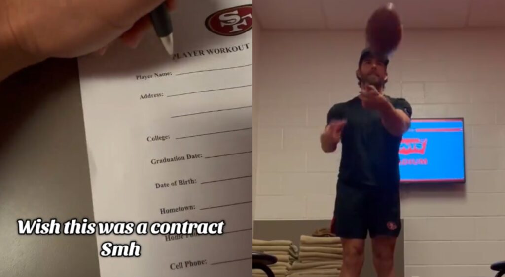 Brock Miller signing a workout form.