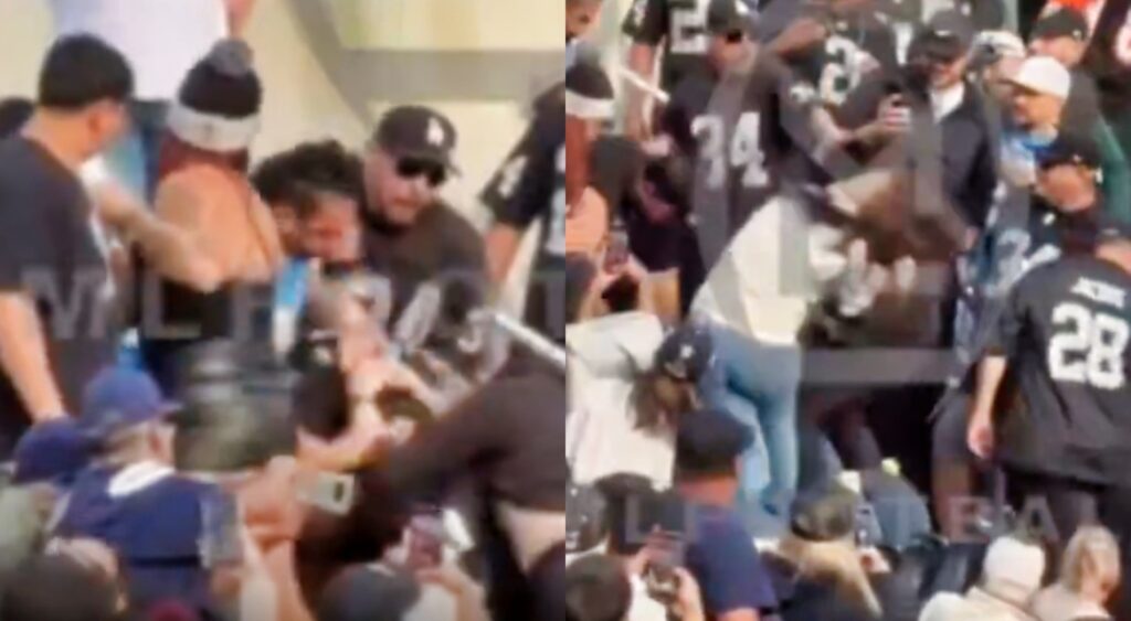Chargers and Raiders fans fighting in the stands