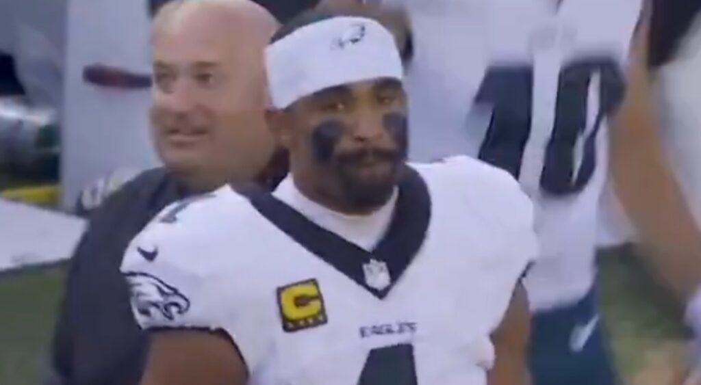 Jalen Hurts on the sidelines