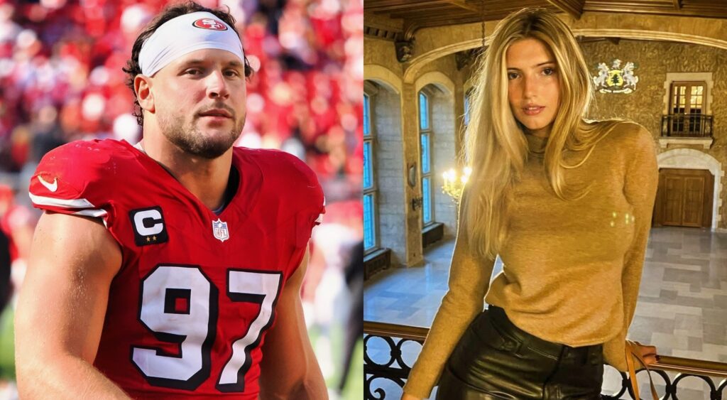 Nick Bosa in uniform and Ella Ailiff posing