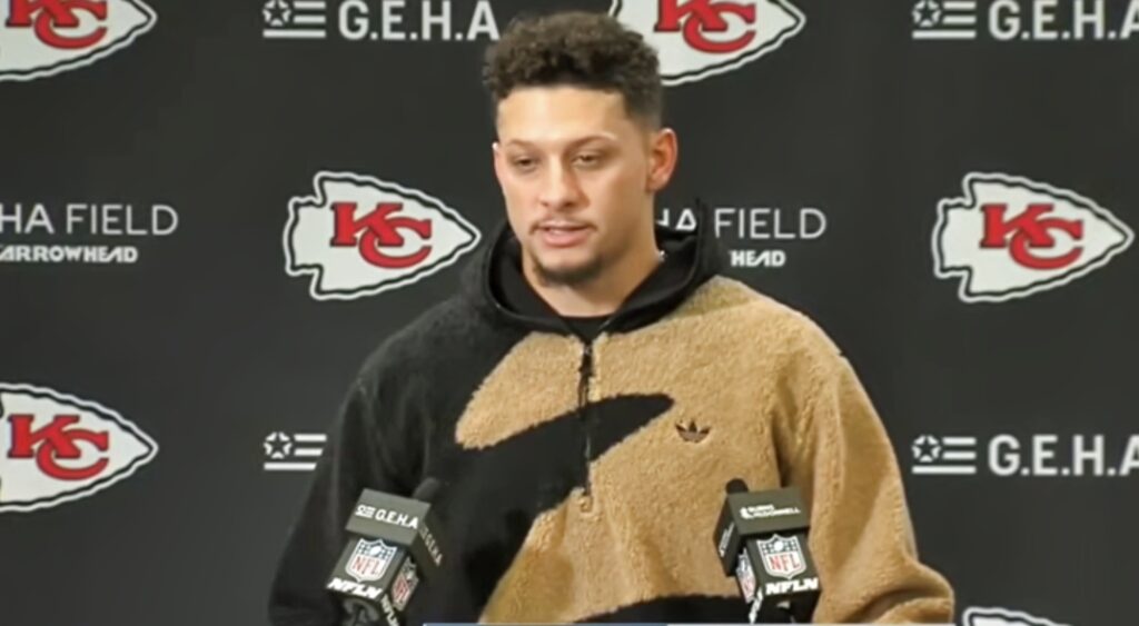 Patrick Mahomes speaking to reporters