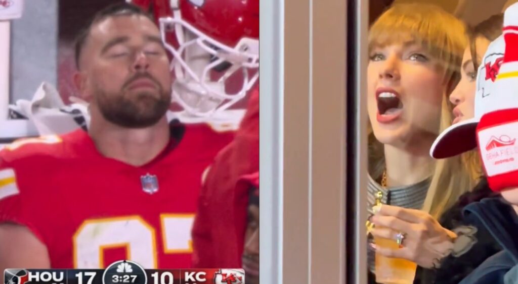 Split image of Travis Kelce and Taylor Swift