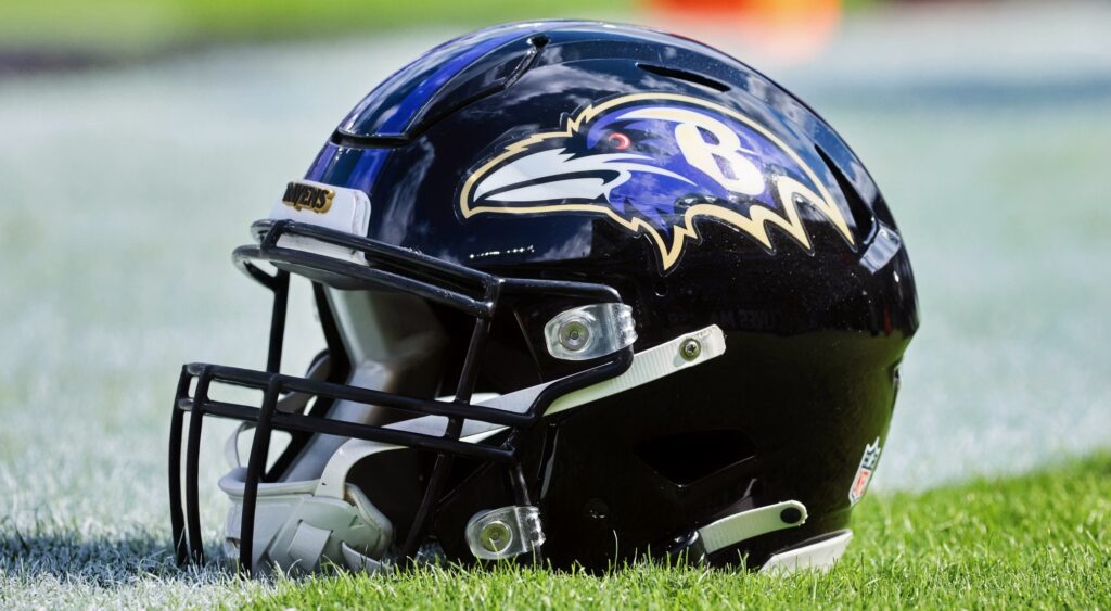 Baltimore Ravens helmet. Ben Cleveland has been suspended.