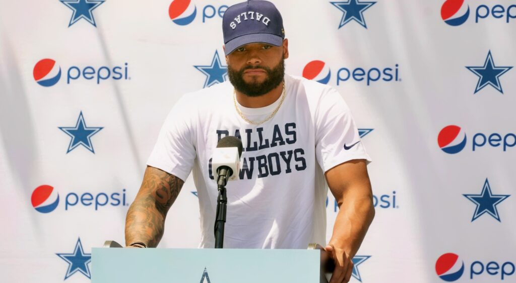 Dak Prescott speaking to reporters