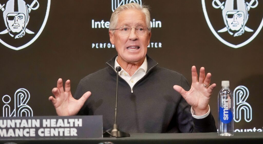 Pete Carroll speaks at a press conference.