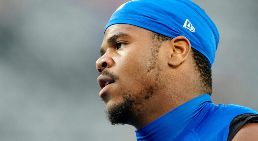 Abdul Carter looks on