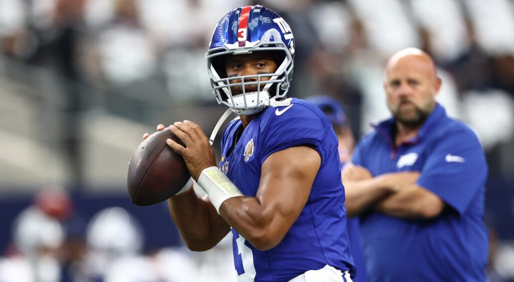 New York Giants quarterback Russell Wilson in uniform