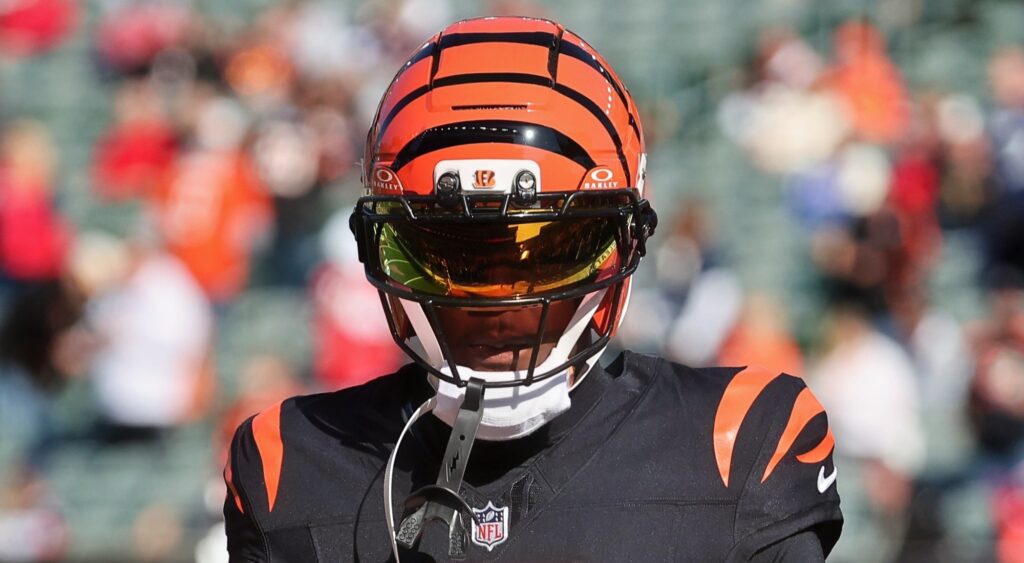 Tee Higgins looking on.