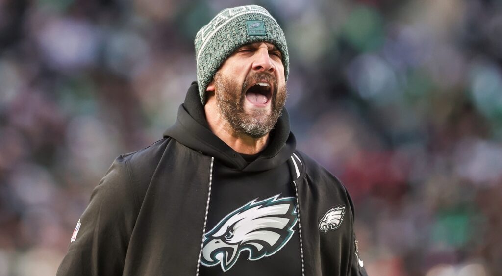 Nick Sirianni looking on. The Eagles tried to land Darius Slay.